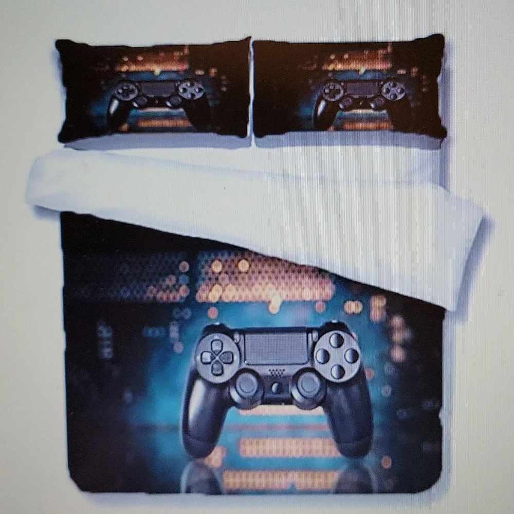 JAQWLL Gamer Bedding Duvet Cover 2 pillowcases blue gold aqua black Full…New